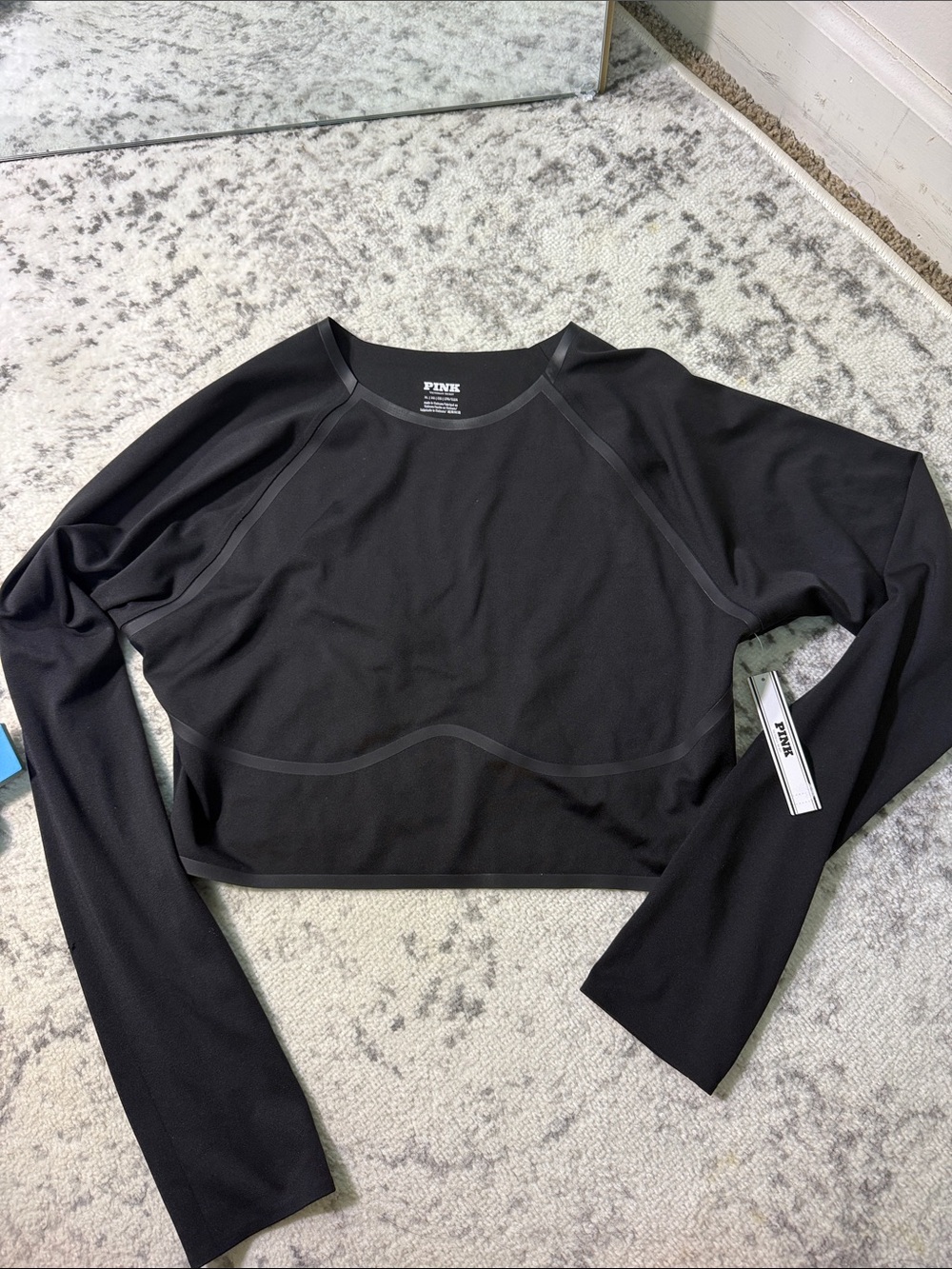 PINK Victoria's Secret Black RELAY SPORT Long-Sleeve Top